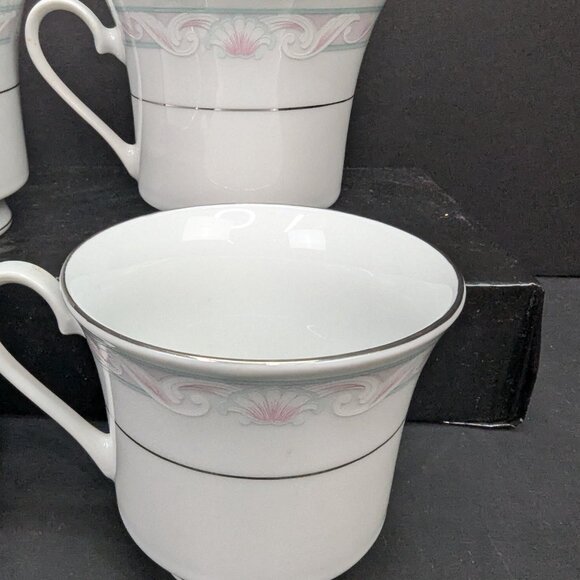 Crown Ming T.M. Fine China Coquille Pattern Footed Tea Cup Jian Shians Set of 4 - Picture 7 of 10